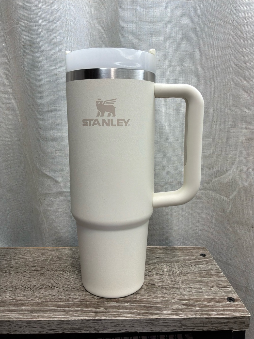 Stanley Cream Travel Mug with Handle and Stainless Accent